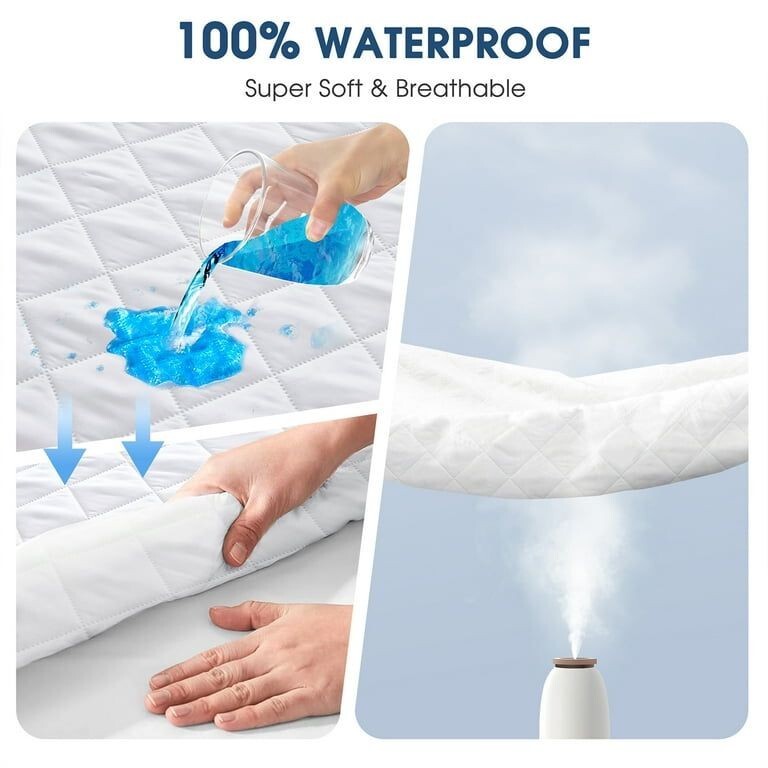 3 Layer Quilted Waterproof Mattress Hypoallergenic Protector Cover Elastic