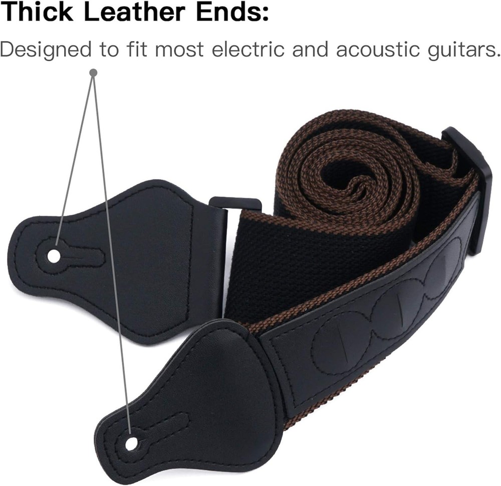 Comfortable Cotton Guitar Strap with Leather Ends & Strap Locks - Universal Fit