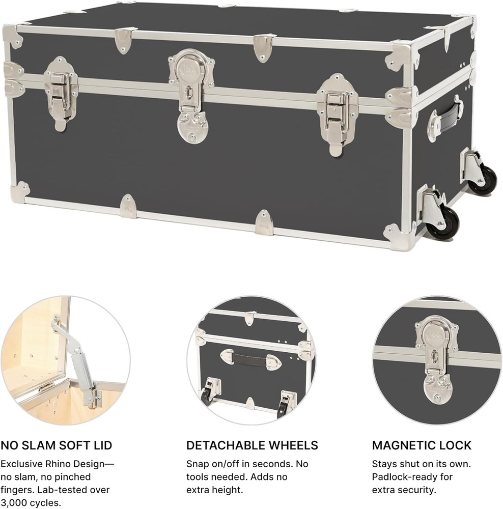 Large Armor Camp Trunk W/ Removeable Wheels Secure Dorm Storage Chest Ideal