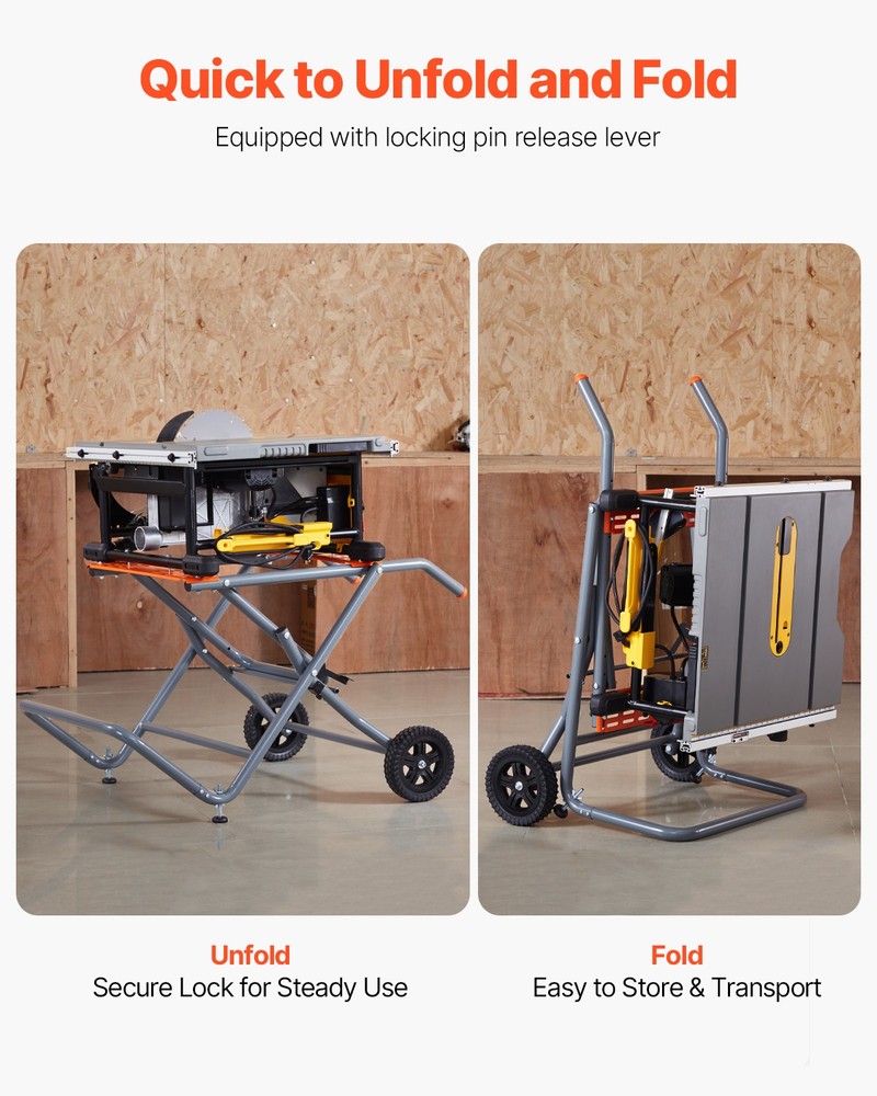 VEVOR Portable Table Saw Stand with Wheels 350lbs Load Capacity Rolling Foldable