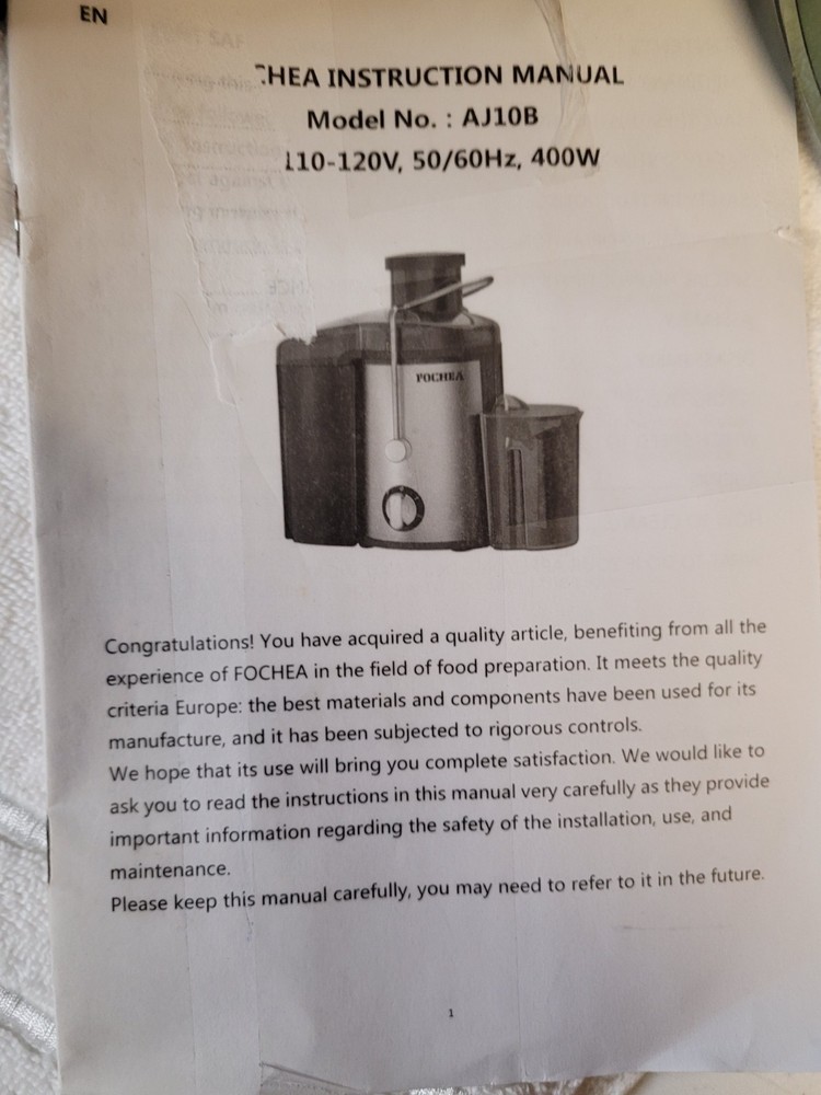 FOCHEA Juicer - Good condition, make any juices (fruit or vegetable). TESTED