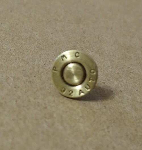 .32 Auto Bullet Lapel Pin. Unique un-dented primer! Most caliber available