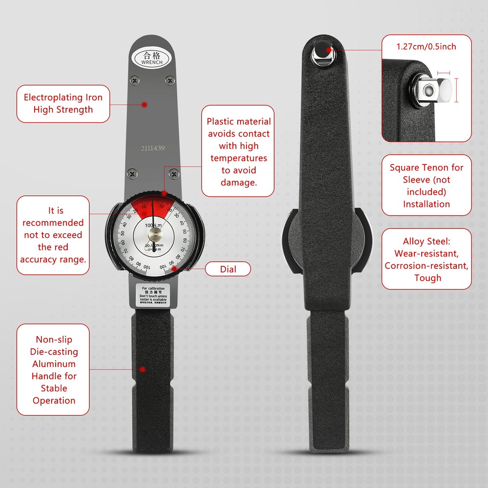 Dial Indicator Torque Wrench Indicating Torquemeter Torque Testing 0-100n.m New