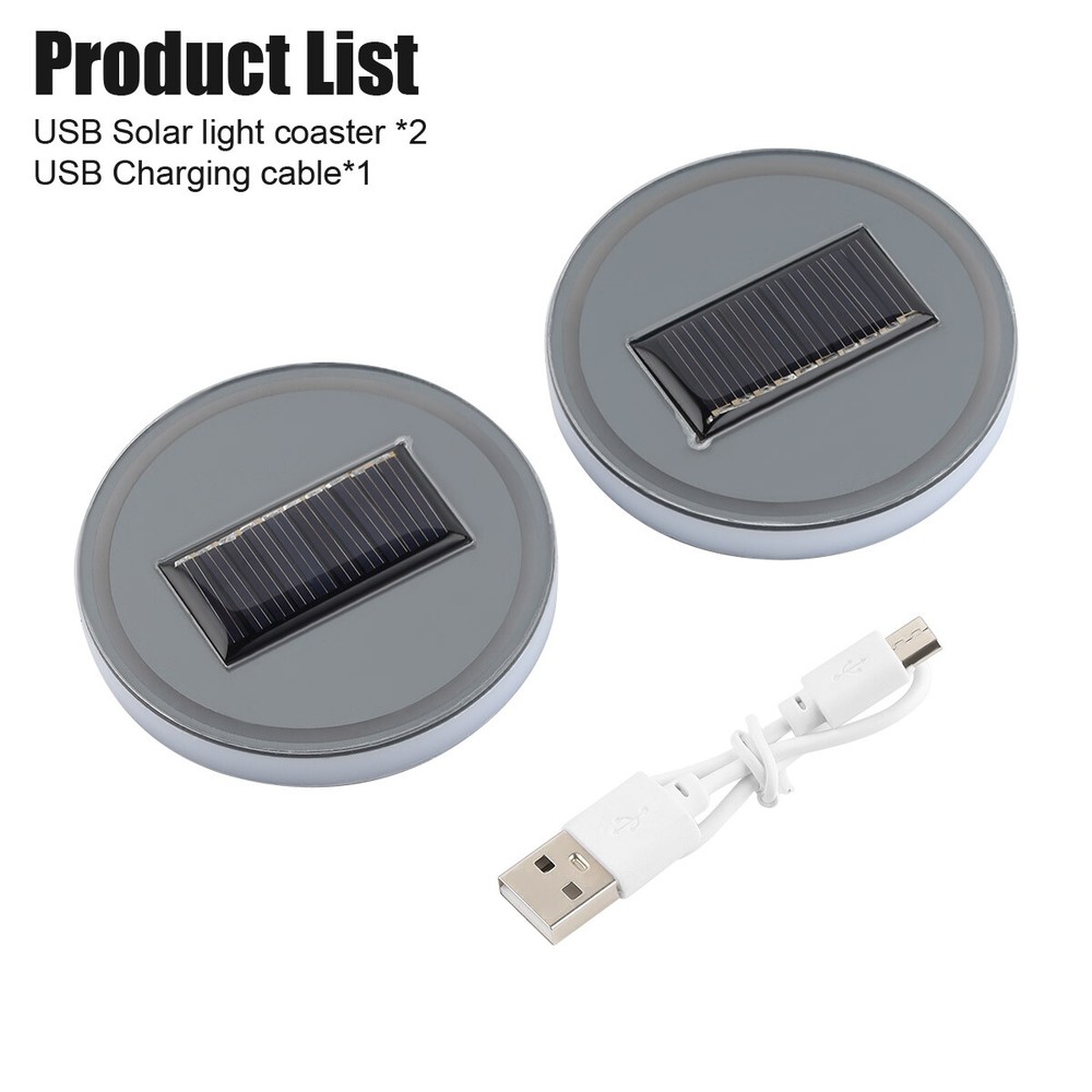 Solar Colorful Car Cup Holder LED USB Charging Mat Coaster Pad Changing Light US