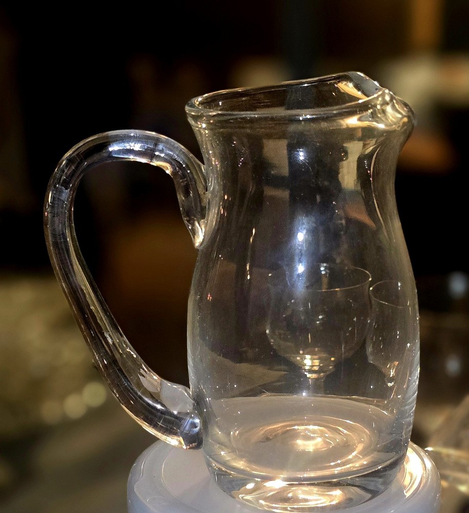 Italian Hand blown Crystal Pitcher With Oversized Handle