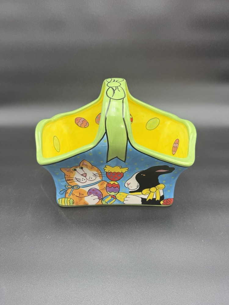 2001 Candace Reiter 'CATZILLA' Ceramic Easter Basket Spring Decor