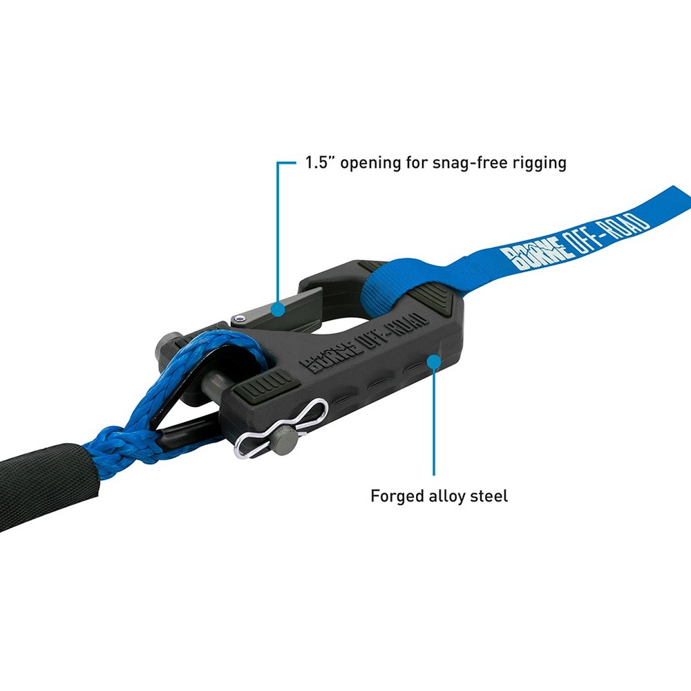 Borne Off-Road Replacement Synthetic Winch Rope, Hook, and Tether Strap, Blue