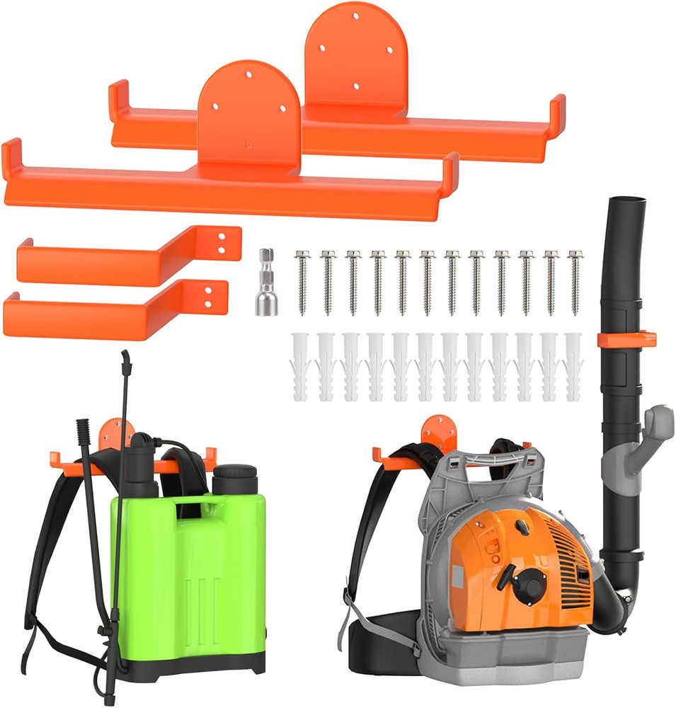 Heavy Duty Backpack Blower Rack with Hose Holder for Tool Storage - 2 Pack