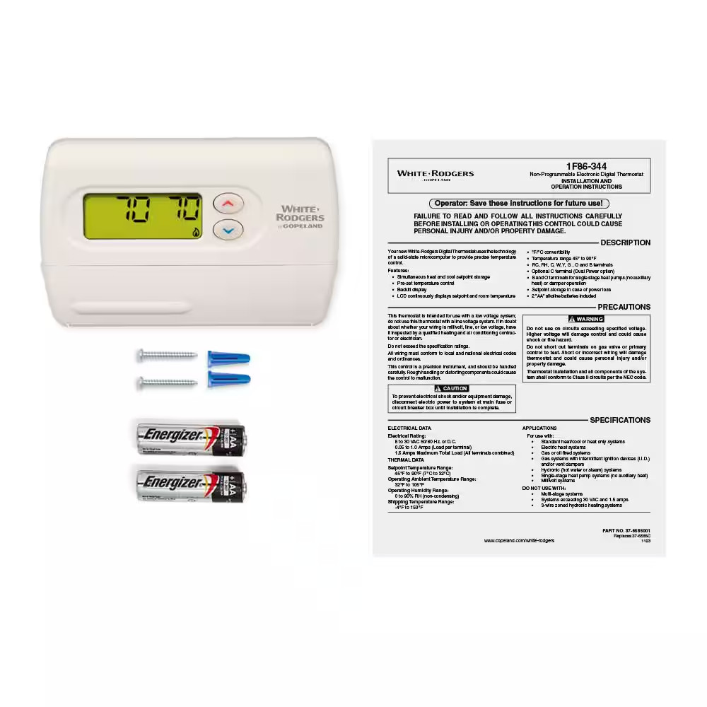 White-Rodgers 80 Series Classic, Non-Programmable, Single Stage (1H/1C) Thermost