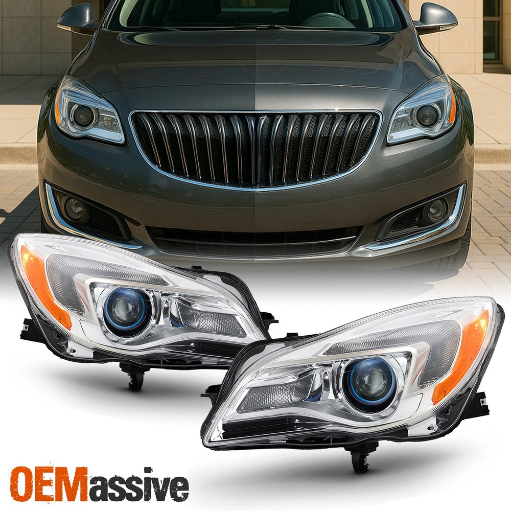 For 2014-2017 Buick Regal Halogen Projector Headlights Chrome Left+Right Pair