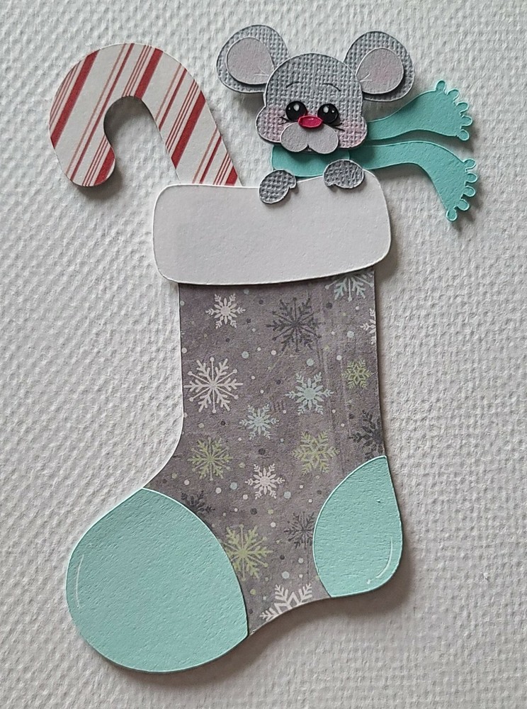 Stocking Stuffer Grey Mouse Mint Scarf. Scrapbook, Card Making Paper Piecing