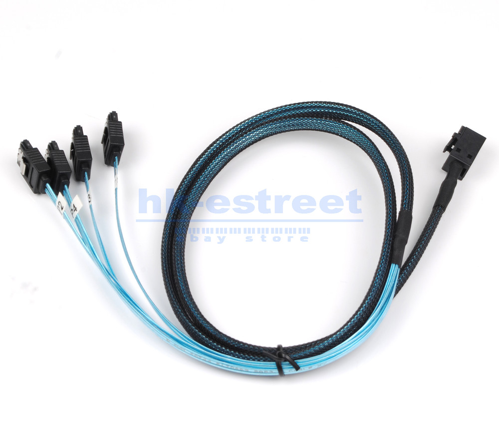 2PCS Mini SAS SFF-8643 to 4 SATA 7pin Hard Disk 6Gbps Data Server Raid Cable 1M