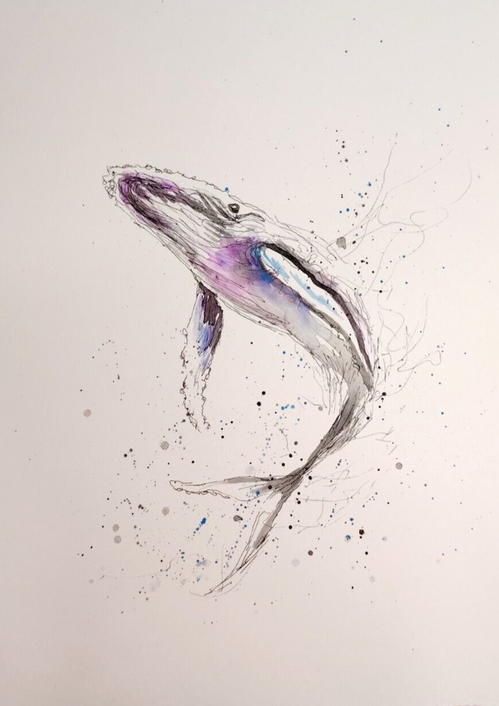 Original WHALE A4 Size Scribble Ink Sketch #39 (2025) - By Ray Statter