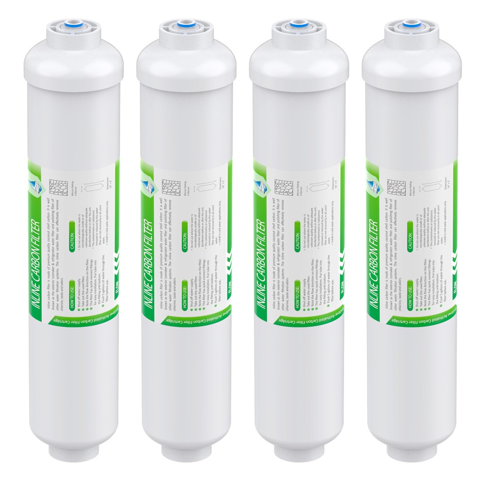4 Pack Inline Post Carbon Water Filter Purifier Quick Connect 1/4" T33 10" x 2"