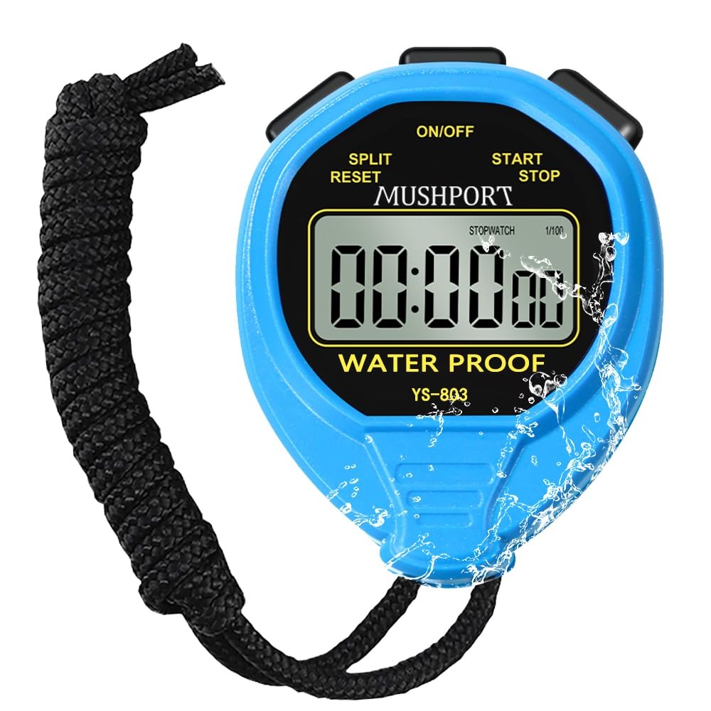 MUSHPORT Waterproof Stopwatch Timer Only Mode, ON/Off Silent Blue
