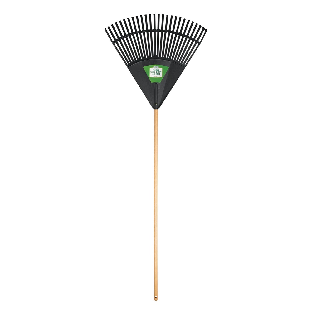24-inch Wood & Poly Leaf Rake Durable Head Wide Coverage Lightweight New