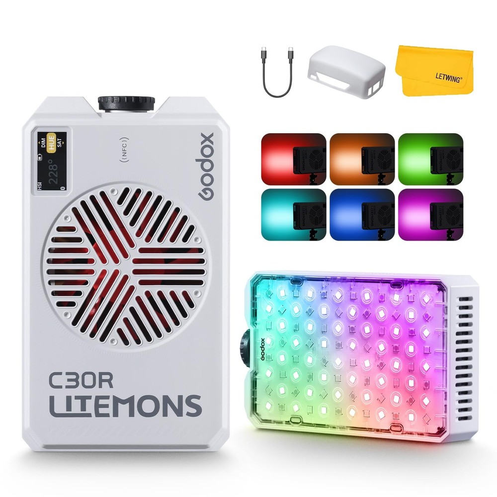 C30R RGB Light Panel 30W, Portable Led Video Light Panel w/Diffusion, 1800K~1...