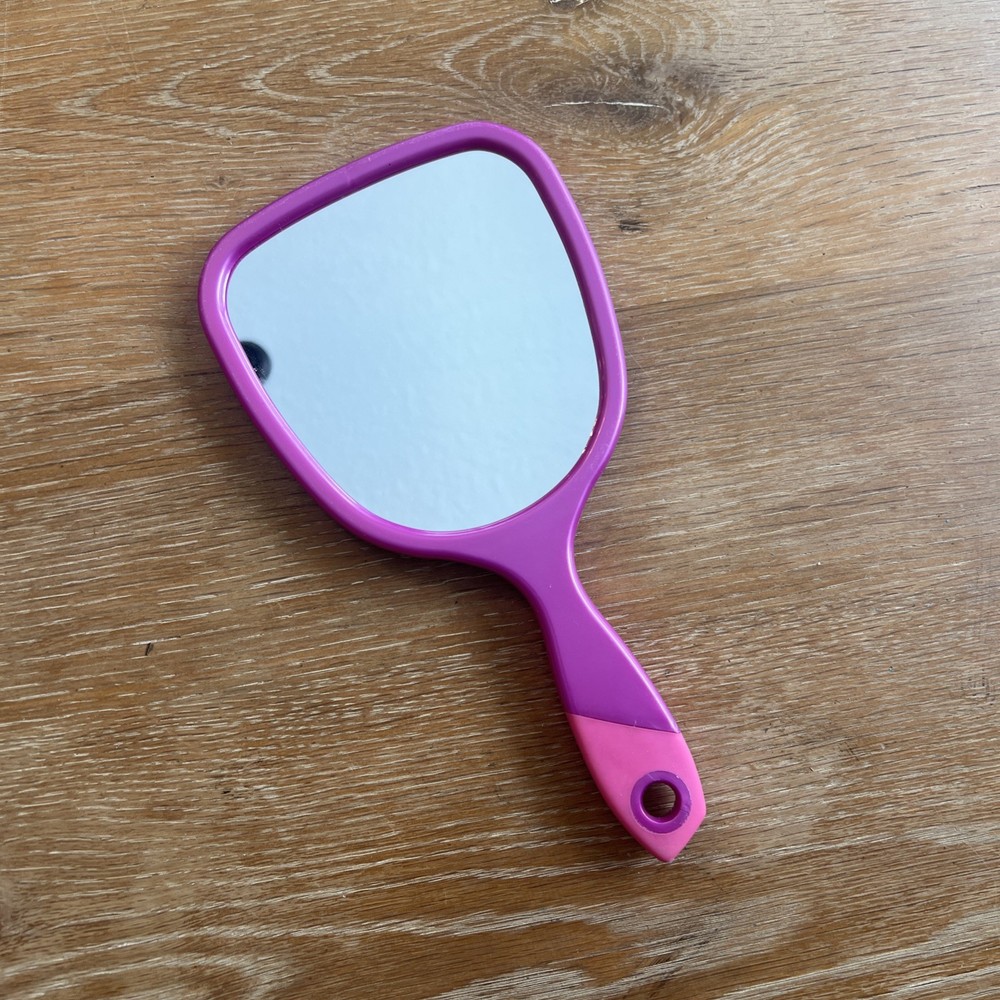 Vintage 90’s Pink  Plastic Hand Held Mirror W/ Handle
