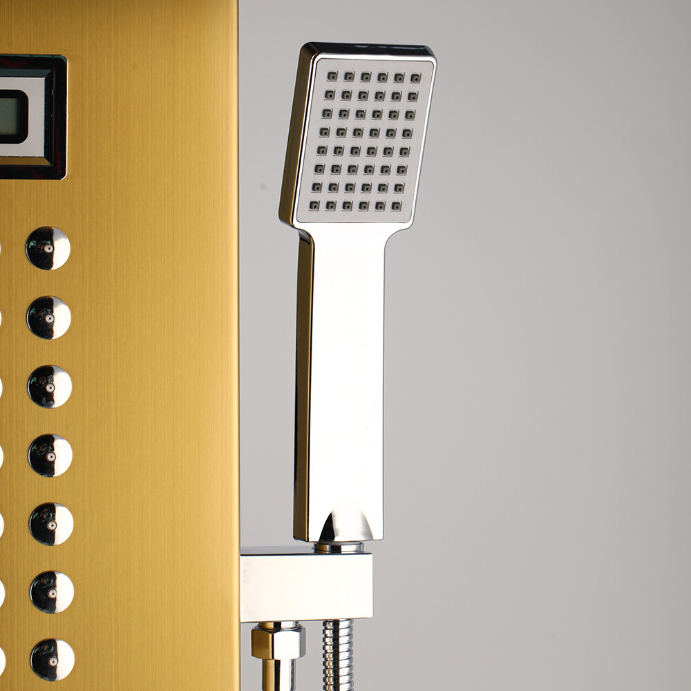 Gold Bathroom Mixer Shower Panel Digital Screen Massage Jets Wall Mounted Kit