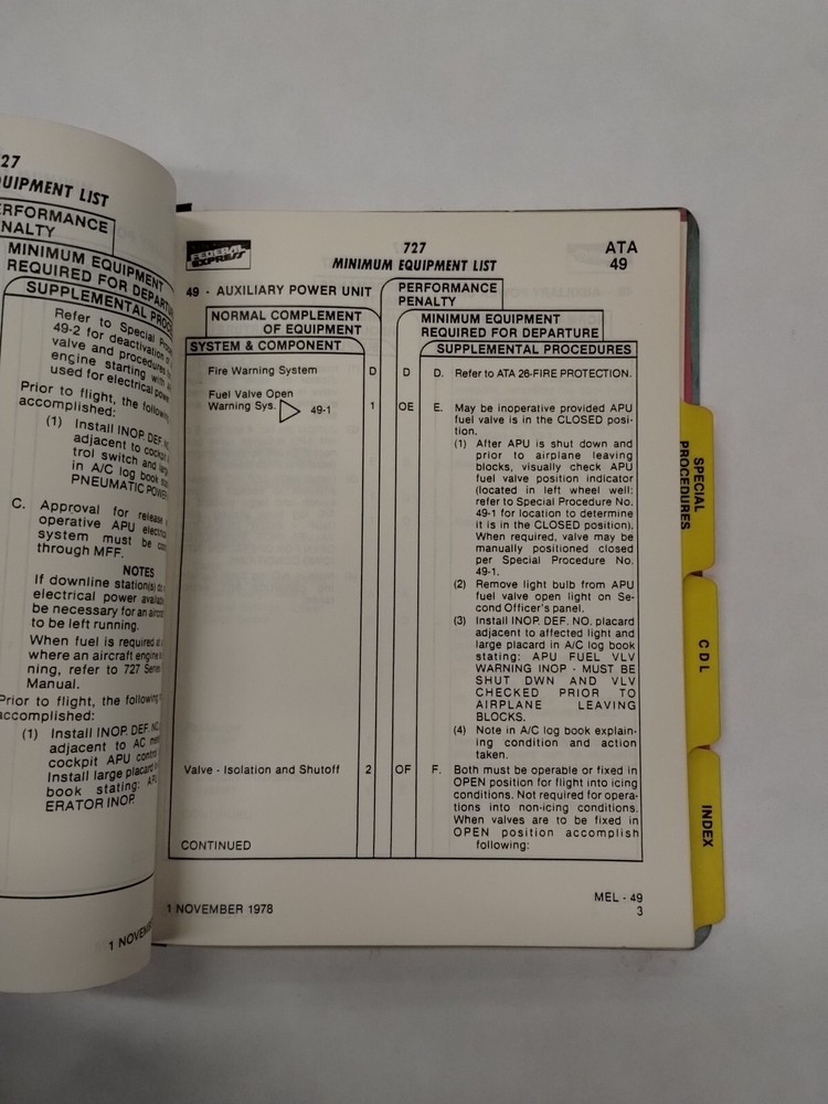 Federal Express 727 Minimum Equipment List & Configuration Deviation List-Origin