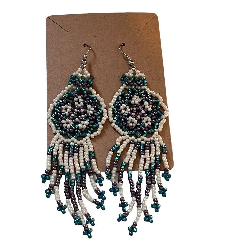 Navajo Style Seed Bead Handmade Earrings Dangle Multicolor