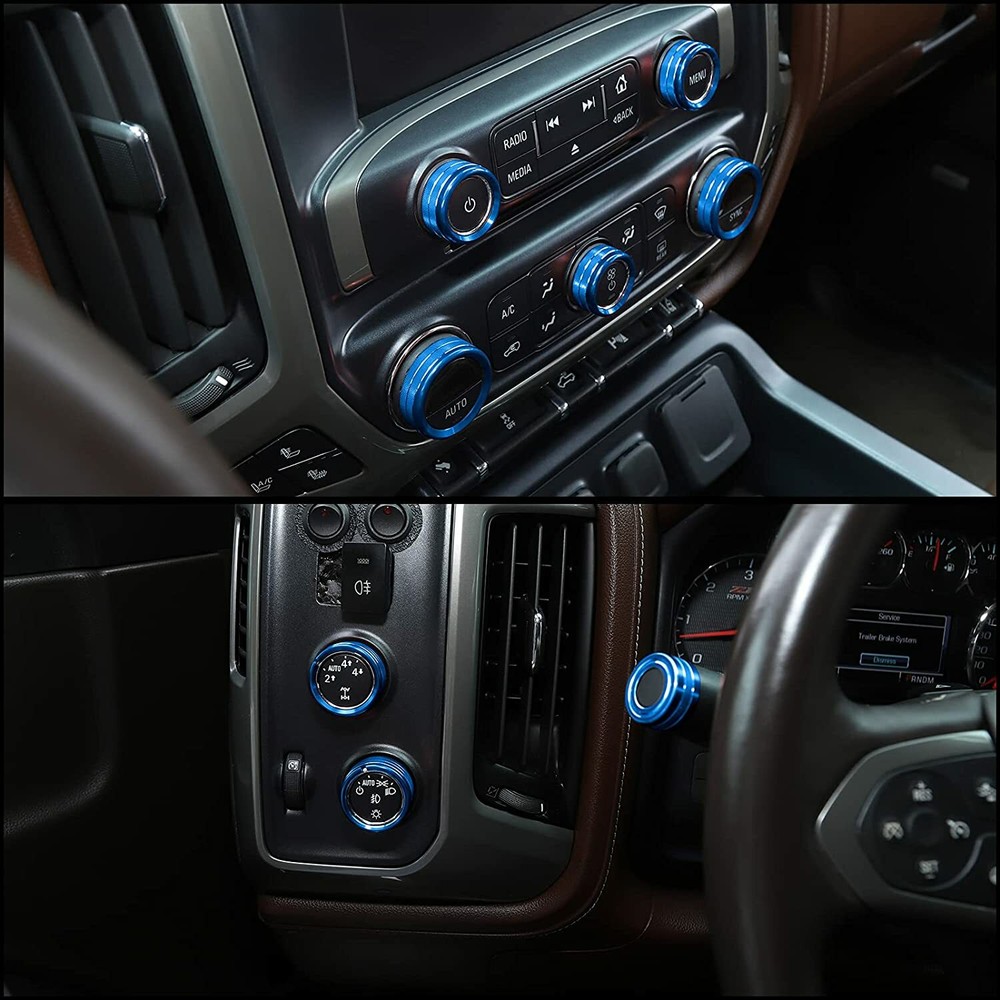 8X Center Console Radio AC Knobs Switch Button Trim for 2014-18 Chevy Silverado