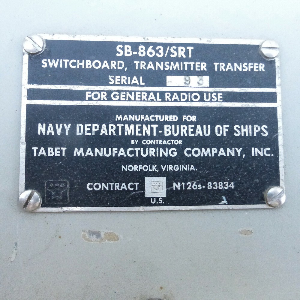 SB-863/SRT SWITCHBOARD FOR SELECTING TRANSMITTERS ABOARD US NAVAL SHIPS