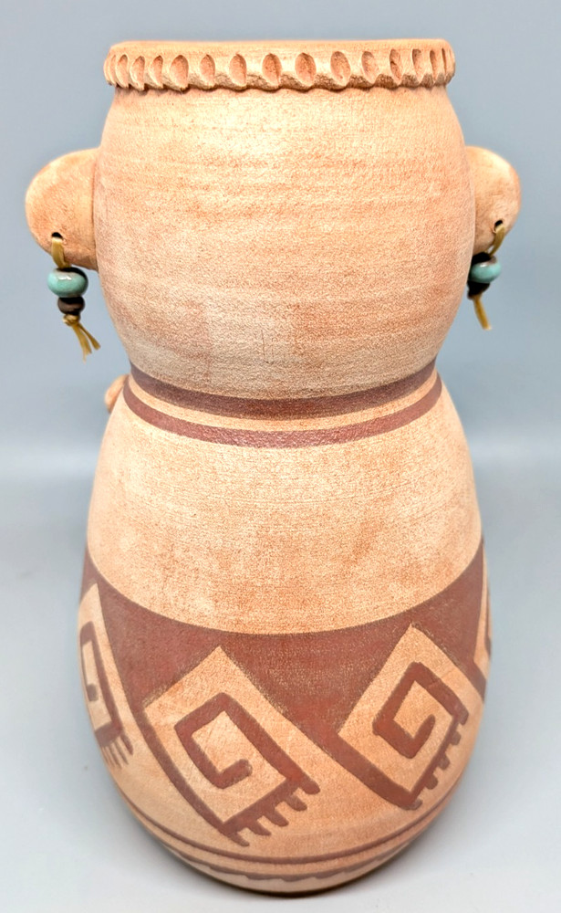 Peru Figure with Flute Pottery Vessel Signed Darby