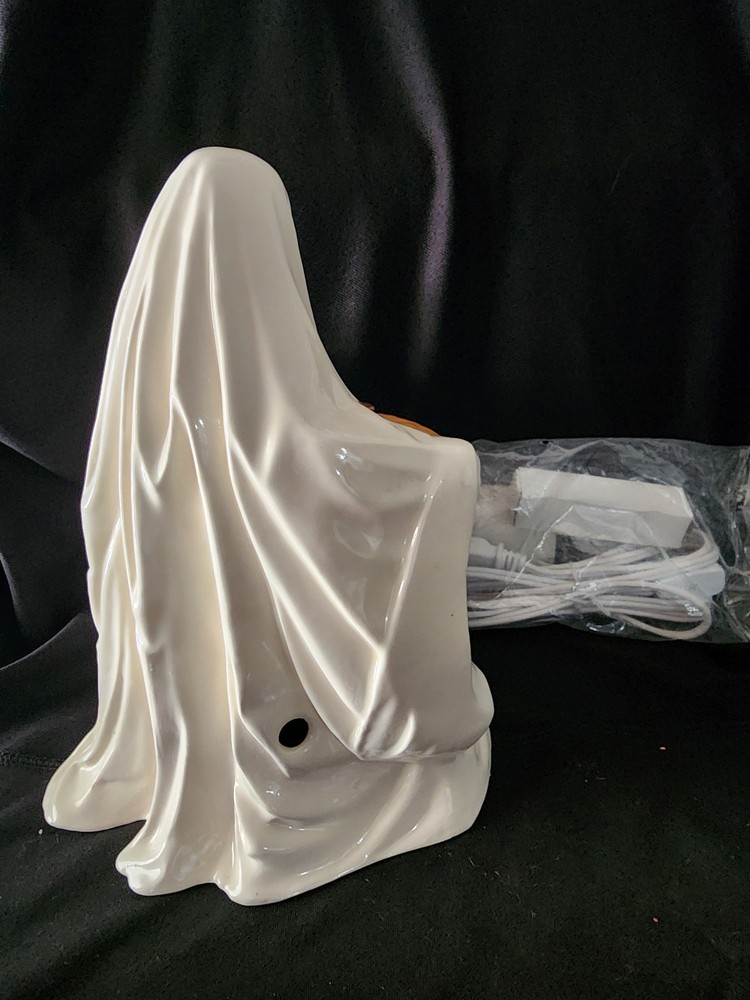 Ready to Paint Ceramic Bisque Unpainted Lighted Classic Ghost with Pumpkin