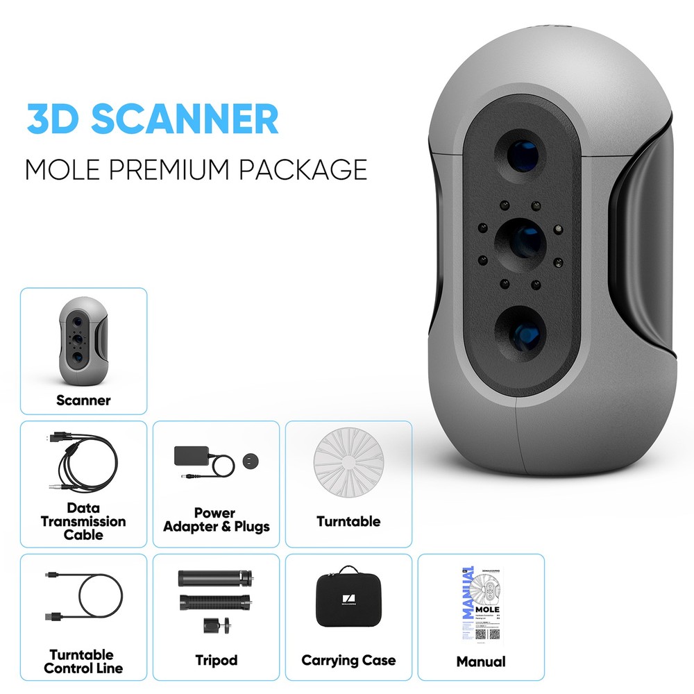 3DMakerpro Mole Handheld 3D Scanner Premium 0.05mm Accuracy for 3D Printer O1N4