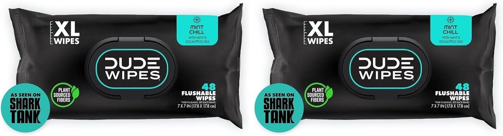DUDE Wipes, 48 Wipes, 2 Pack | Flushable | Mint Chill | Extra-Large | Eucalyptus