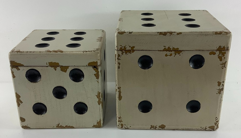 Wooden Nesting Distressed Playing Dice Accent Boxes Home Decor