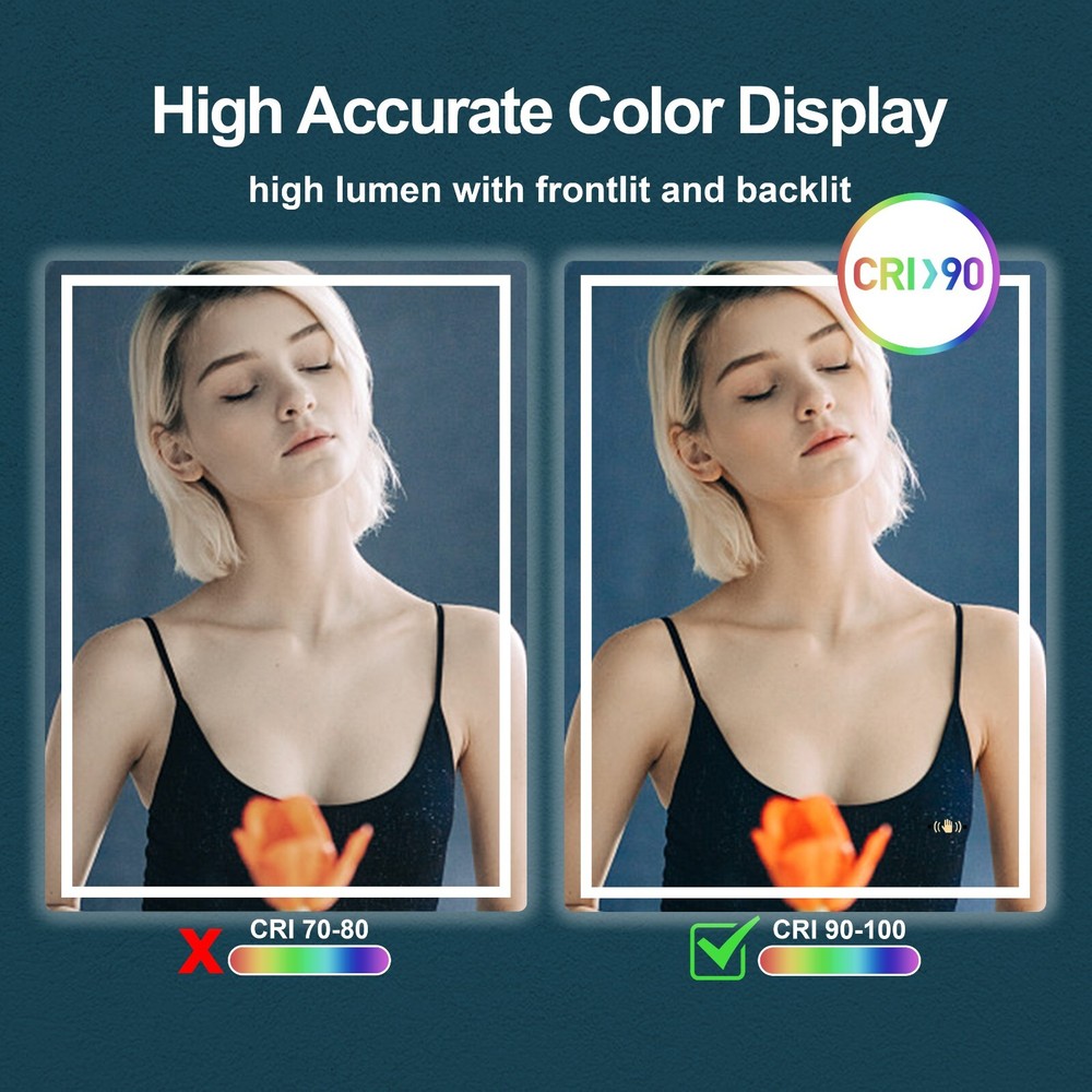 30'' x 30'' Led Bathroom Mirror Gesture Control Wall Mounted Frameless Lighted