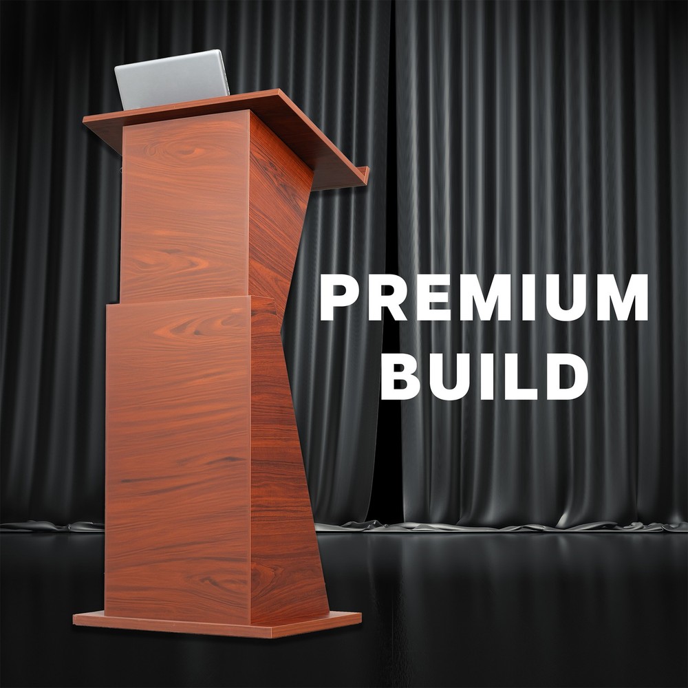 VIVO Pneumatic Height Adjustable Podium, Dark Walnut