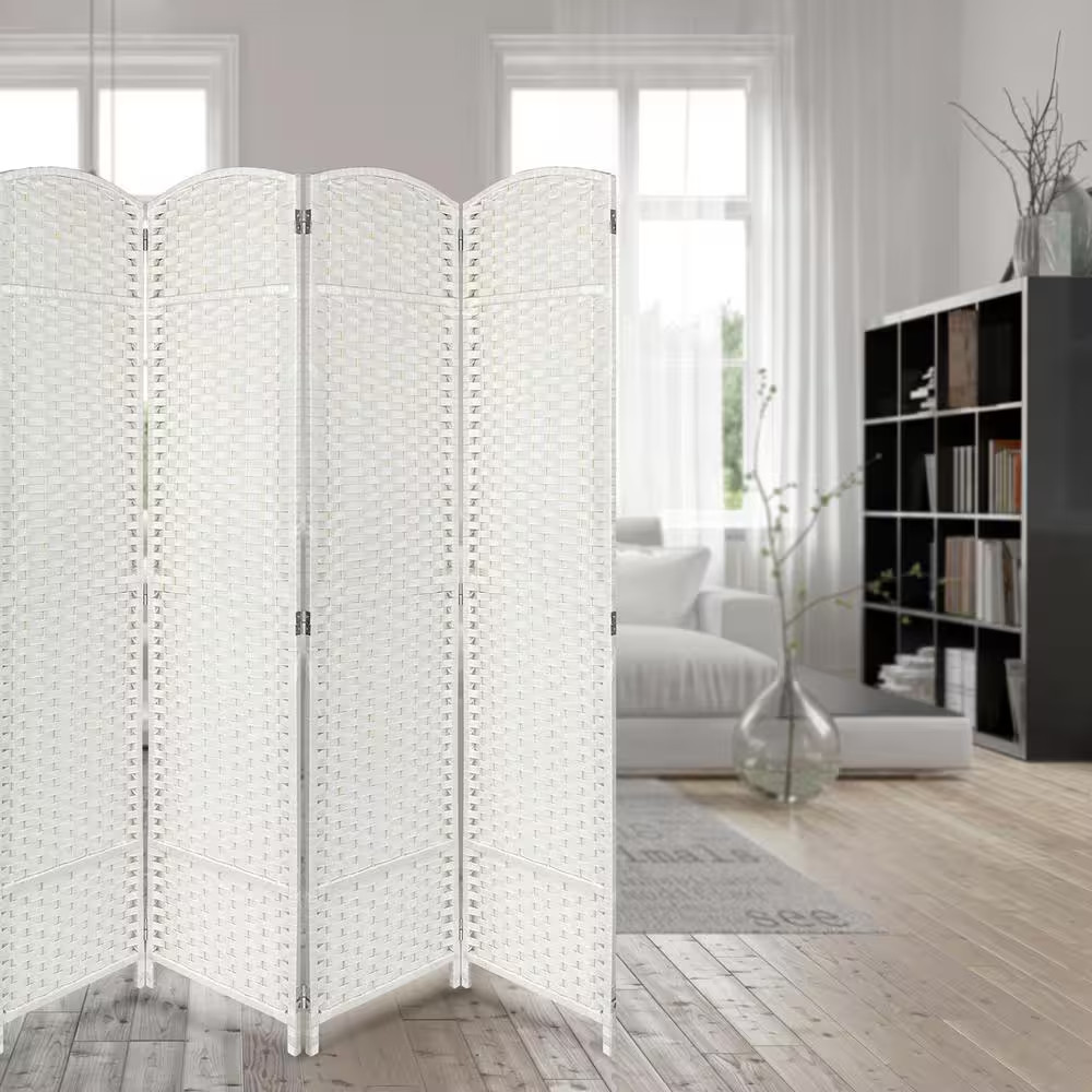 White 8 Panel 6 Ft. Tall Double Hinged Foldable Panel Room Divider