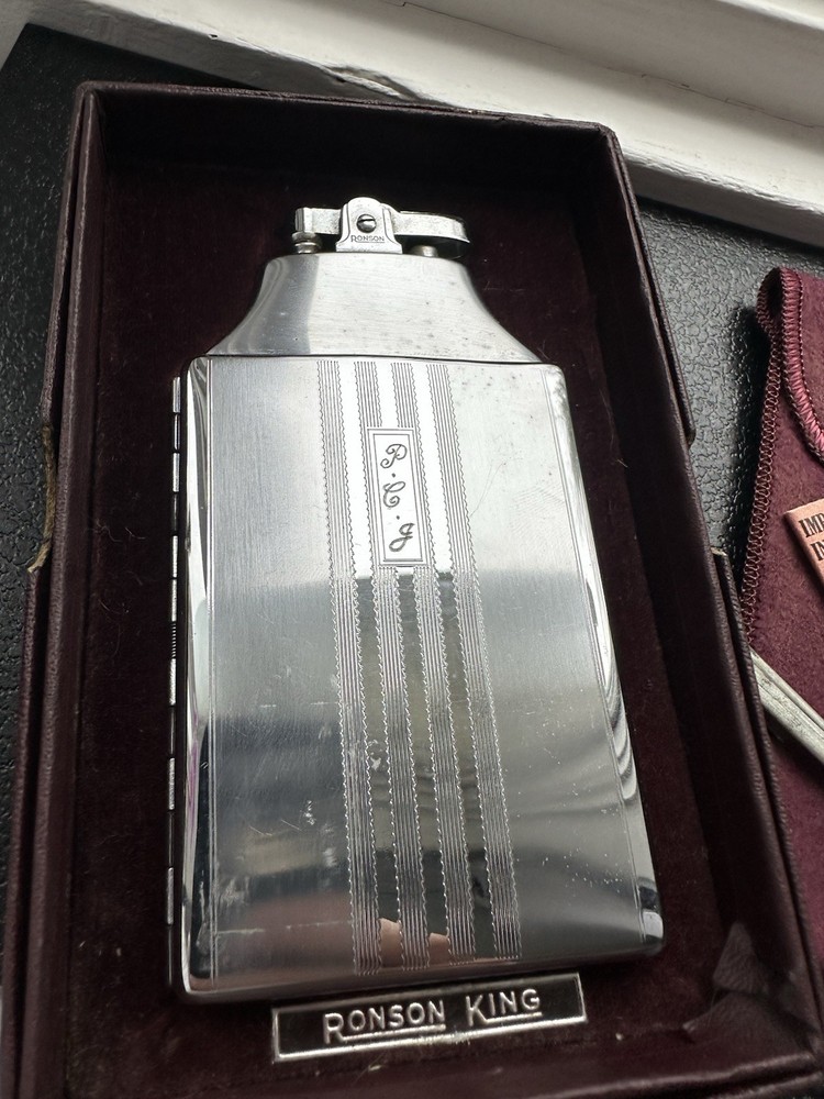 Vintage 1930s Ronson Mastercase Silver Cigarette Case & Lighter Combo COB/BT1