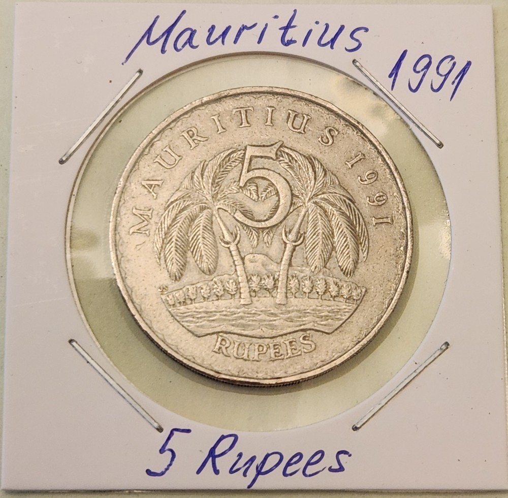Mauritius coin, 5 Rupees, 1991