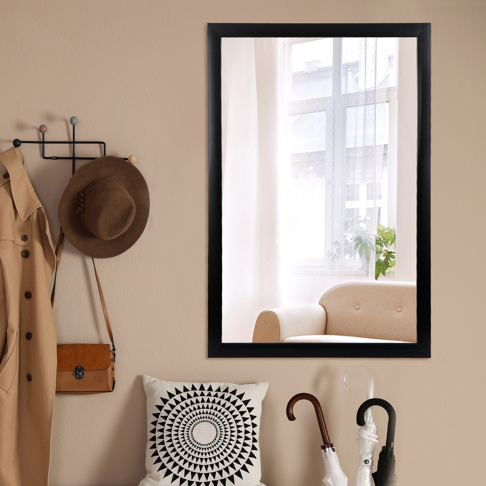 2PCS 24"x36"Black Wall Vanity Mirror MDF Backplane Right Angled PS Framed Home
