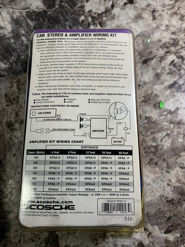 Scosche KPSA-13 Wiring Kit 200W New