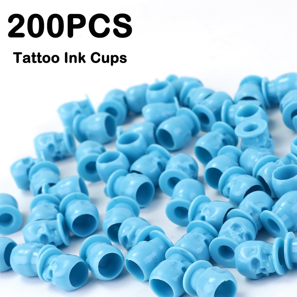 OFEYLE Tattoo Ink Caps 200PCS Disposable Skull Plastic Cups Small, Blue
