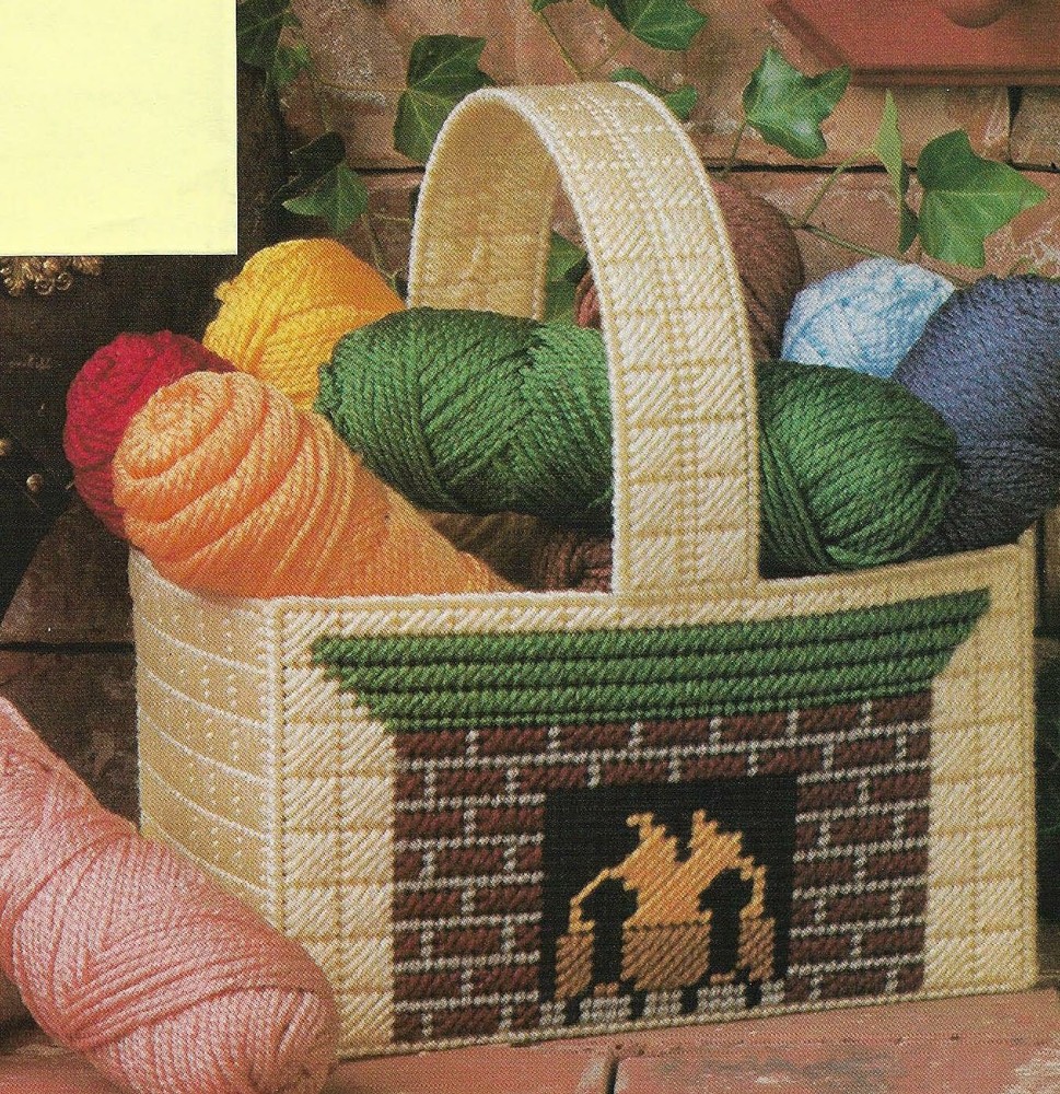 FIREPLACE CADDY BASKET HOME DECOR PLASTIC CANVAS PATTERN INSTRUCTIONS