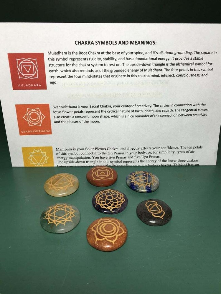 Chakra Disc Set, 7 Chakra Stones ,Chakra Grid Set,Engraved Disc Set, Chakra