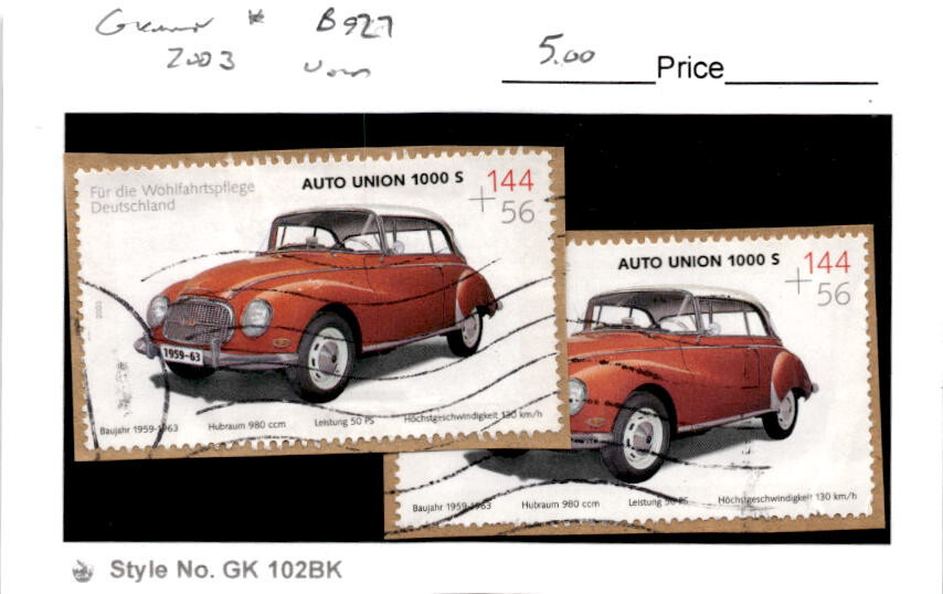 Germany, Postage Stamp, #B927 (2 Ea) Used, 2003 Automobile (AJ)