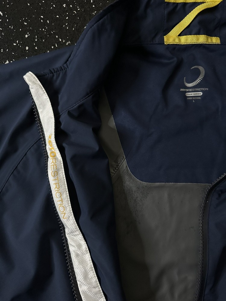 Zero Restriction Tour Series Blue Yellow Full Zip Performance Golf Jacket Size L