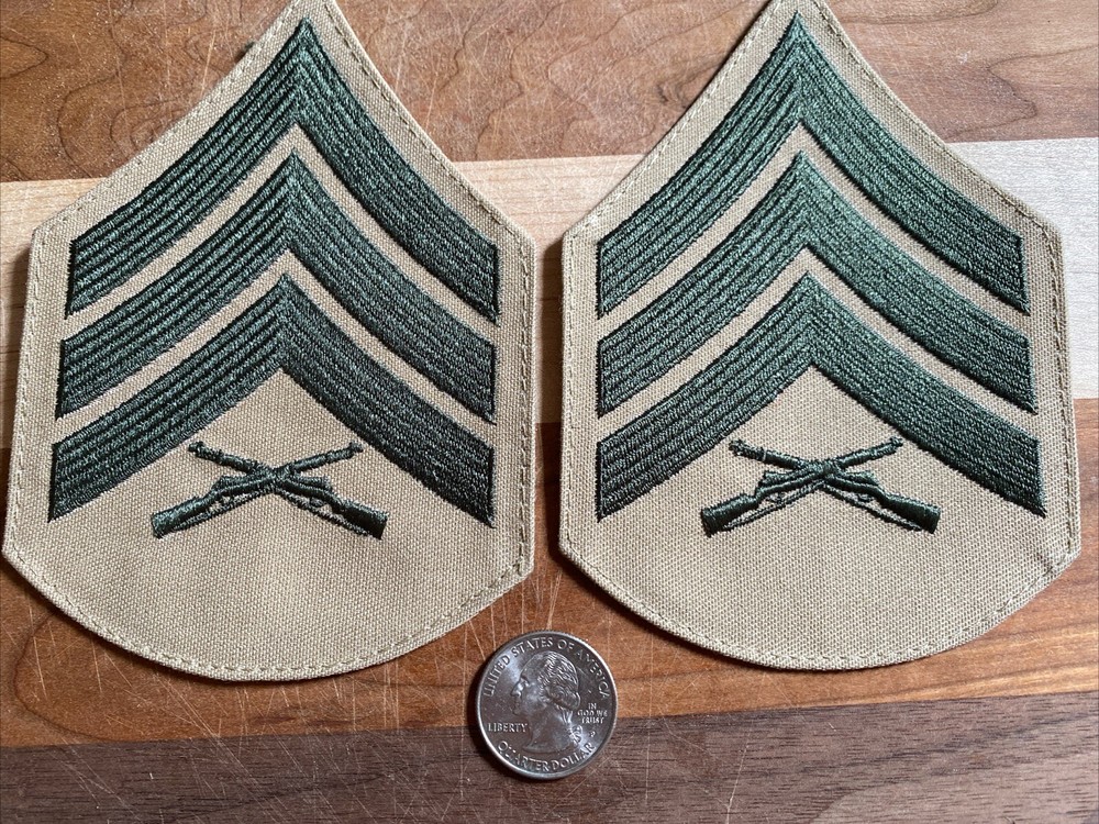 USMC Green & Khaki Sergeant Chevrons Patches