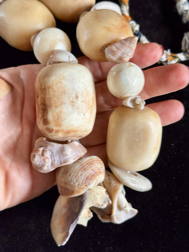 Antique Shell, Bone Beads Necklace From Africa