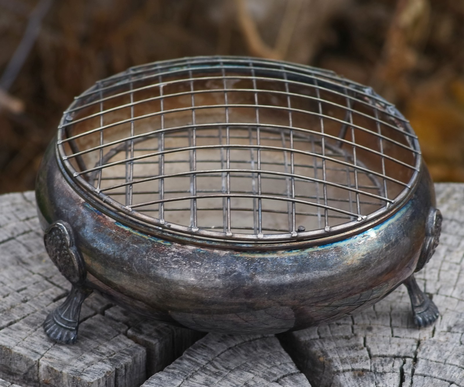 ANTIQUE Silver Plate FLOWER FROG ROSE BOWL Made in USA ART NOUVEAU c.1890's RARE