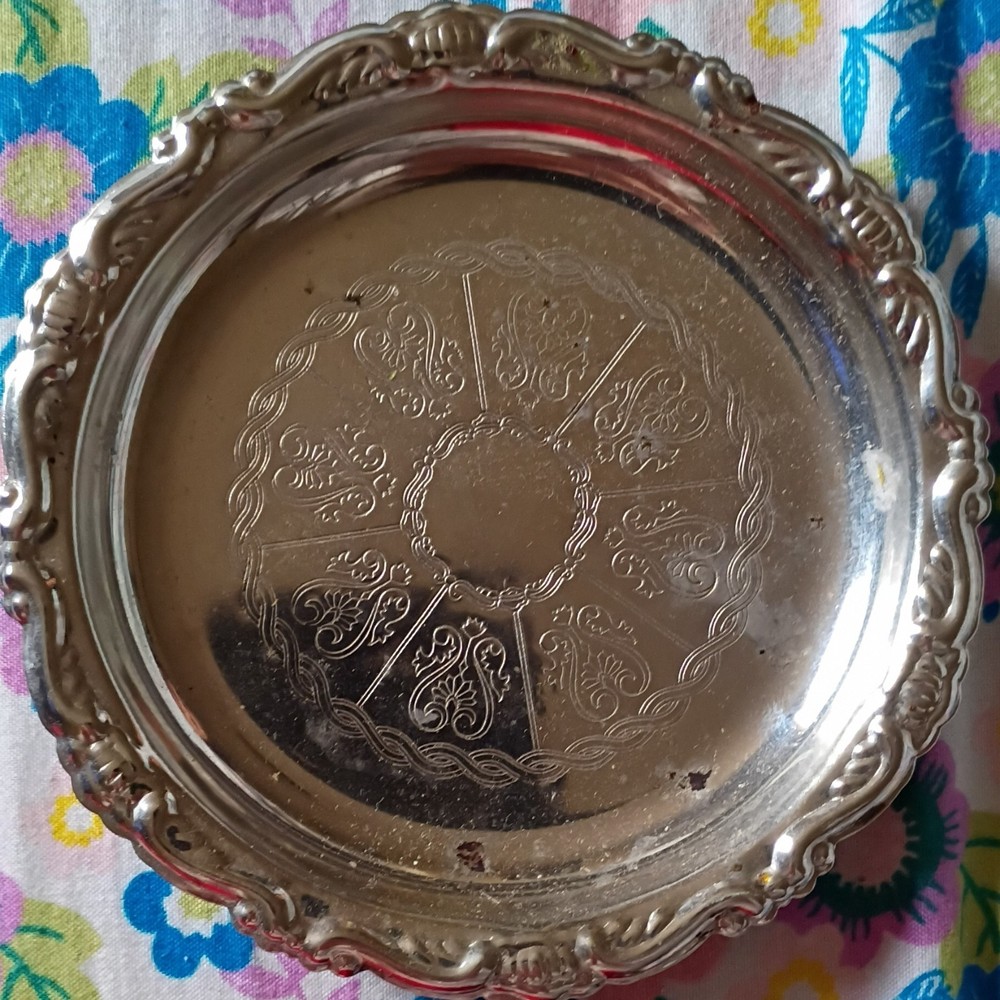 Victorian Style Silverplate Ornate Antique Dish with Engraved Design