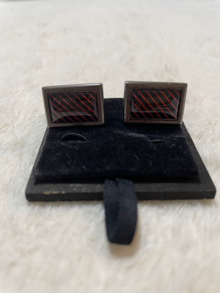 Comme ça du mode Rectangular Cufflinks Black Red Stripes Metal with Case Used