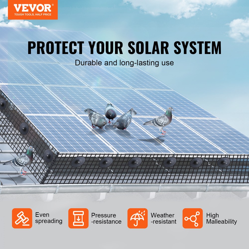 VEVOR 8in x 100ft Solar Panel Bird Guard Mesh Critter Roll Kit 70pcs Fasteners